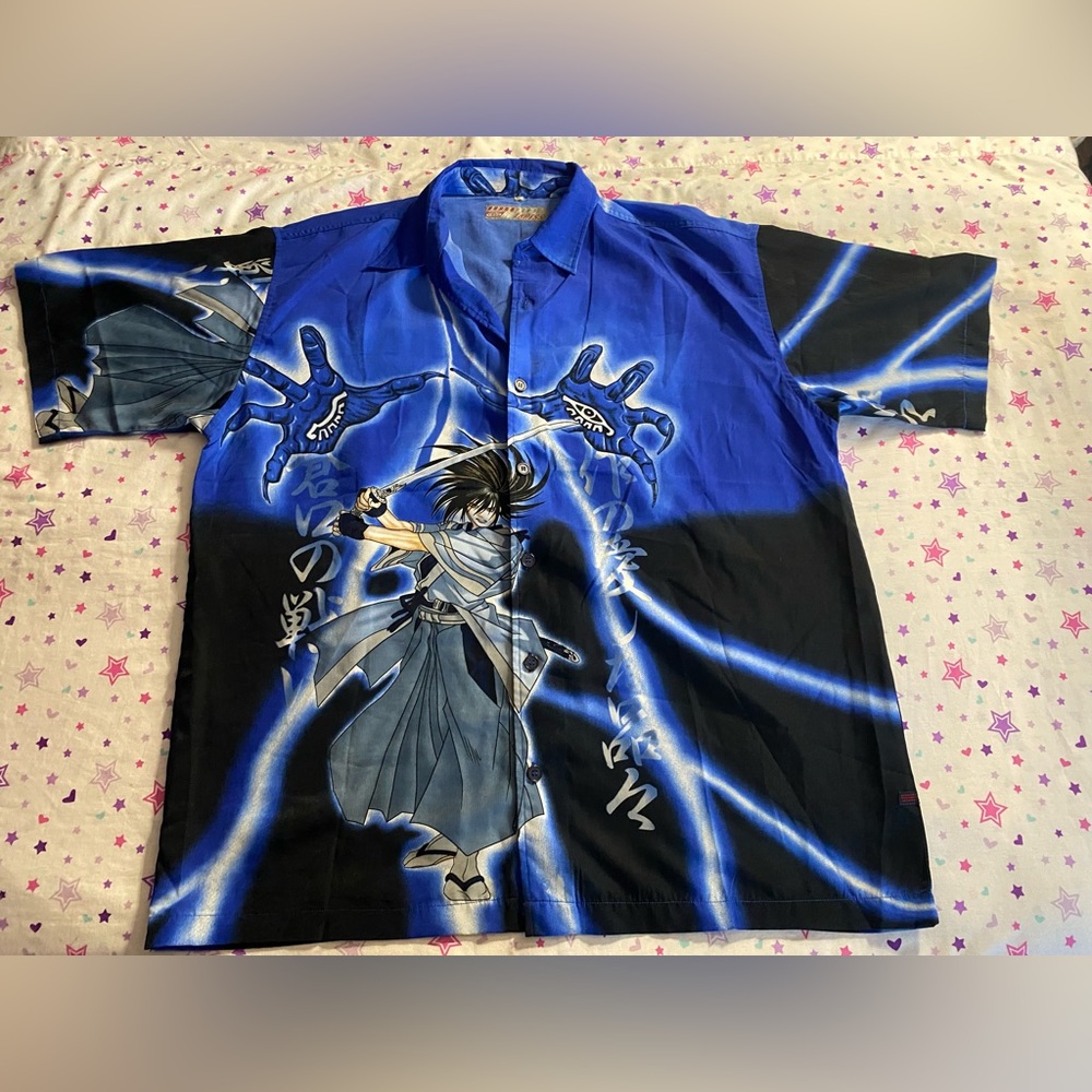 Super cool vintage y2k anime all over print button down shirt